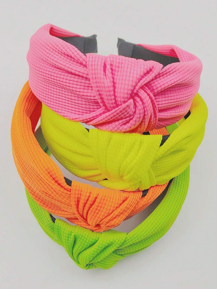 Boho Fluorescent Fabric Knot Design Headband For Women, Korean Style Sweet Hair Accessory Pink Accessories