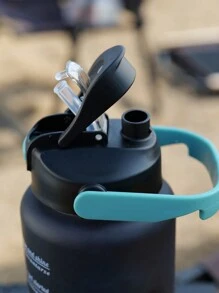 1pc, 2000ml/800ml/300ml Gradient Color Outdoor Sports Water Bottle, Portable Straw Cup - Black and Blue Gradient - View 4