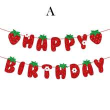 DIY String Glitter Strawberry Birthday Party Decoration Supplies - Strawberry Happy Birthday Sign Banner Bunting Garland Hanging Paper Kit For Strawberry Birthday Theme Party Decorations