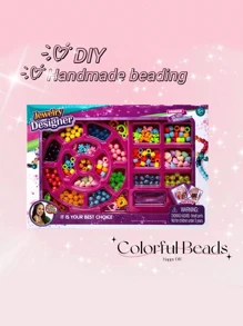 串珠手链制作套装，包含珠子、链条，女孩DIY手工套装，圣诞节和生日礼物套装 - 彩色 - 查看 1