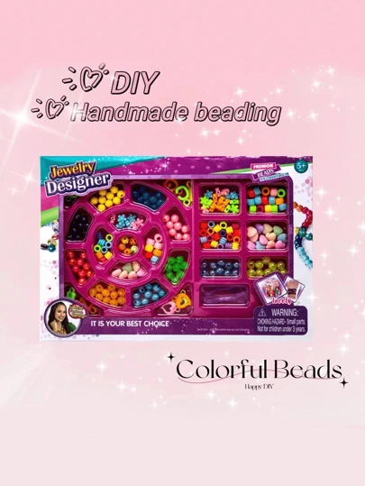 串珠手链制作套装，包含珠子、链条，女孩DIY手工套装，圣诞节和生日礼物套装