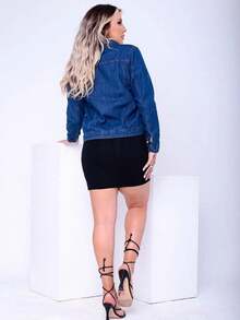 Women Denim Jackets & Coats - 深色水洗藍 - 查看 5