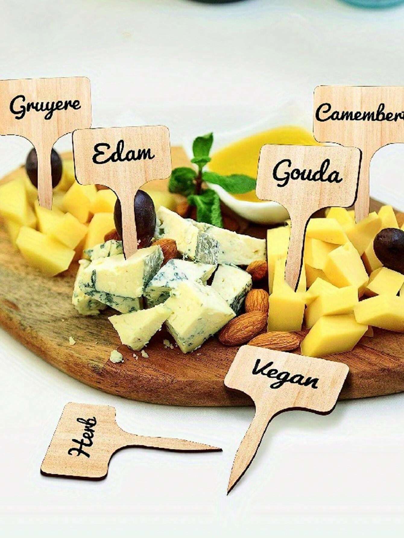 10pcs Reusable T-Shaped Wooden Fruit & Dessert Table Marker Sticks, DIY