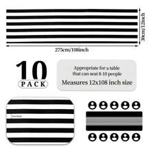 10 Pack Table Runner Polyester Table Decor Classic   Table Runner For Indoor Outdoor Wedding, Birthday Parties, Banquets, Fit Rectange And Round Table(12 X 108 Inch) - Sọc đen trắng - Xem 2