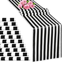 10 Pack Table Runner Polyester Table Decor Classic   Table Runner For Indoor Outdoor Wedding, Birthday Parties, Banquets, Fit Rectange And Round Table(12 X 108 Inch) - Sọc đen trắng - Xem 1