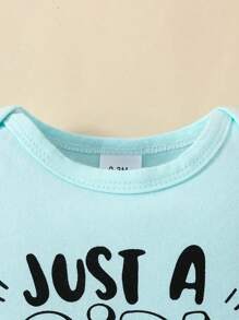 Spring Blue Alphabet Print Crop Bodysuit And Flower Print Flared Pants Baby Girl Outfit - Blue - View 6