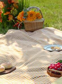 現代極簡主義方格印刷戶外野餐墊野餐墊 - 橘色 - 查看 3