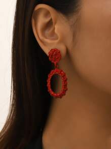 1 đôi Châu Âu và Châu Mỹ Retro Hợp kim Textured Hình bầu dục Hoa tai hình học Đối với phụ nữ Như Quà tặng ngày lễ Và Mặc hàng ngày - Hoa hồng vàng - Xem 5