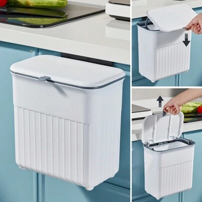 LIVINGANDHOME Living And Home Kitchen Rubbish Bin Hanging Trash Can With Lid,Wall-Mounted Cupboard Garbage Bin, Compost Bins,Waste Bin For Kitchen,Bedroom,Bathroom,Living Room