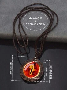 1PC Evil Eye Glass Necklace Dragon Eye Art Picture Glass Wood Pendant Necklace - style - View 3