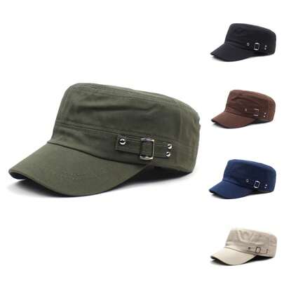 1PC Spring/Summer Men's Hat Solid Flat Top Baseball Hat Side Button Baseball Cap Sun Protection Sports Hat