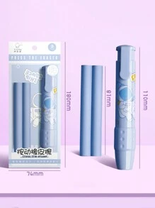 1套推出橡皮擦,綠色/藍色/粉紅色/紫色,包括1個橡皮擦座和2個橡皮擦芯,適合小學生,可愛的卡通設計,乾淨且延伸使用 - 粉色 - 查看 6