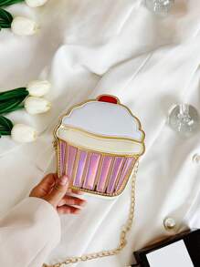 1 件时尚儿童个性化冰淇淋蛋糕形状斜挎包单肩包钱包便携式多功能拉链封口糖果包轻便适合旅行度假户外超市节日购物儿童礼物生日礼物送给女儿的礼物撞色缝线 PU 皮革绗缝细节新设计可爱卡通二维链条休闲包女孩、儿童、好朋友小学生青少年日常旅行和度假使用完美的钥匙收纳袋旅行配件 - 白色 - 查看 1