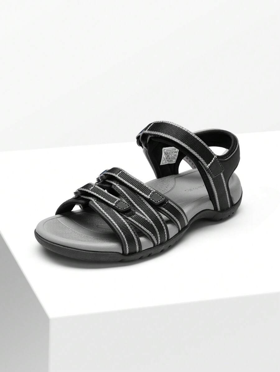 Womens Comfortable Hiking Walking Sandal With Adjustable Hook And Loop Strap, Sports, Travel,Summer Beach Outdoor Light Weight Water Shoes - 黑色 - 查看 1