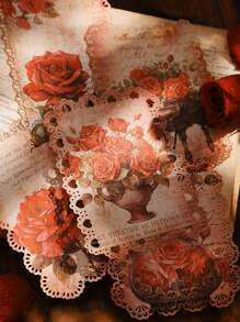 10入組復古中空玫瑰花蕾結紙張，適用於手作書信、剪貼簿背景裝飾和手寫留言用紙 - 彩色 - 查看 1