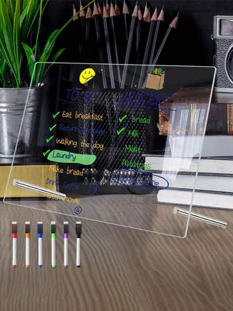 透明亞克力垂直週刊及月刊記事本，可重複使用並擦拭 (附6隻隨機顏色白板筆，黑板附2隻如圖所示的白板筆)