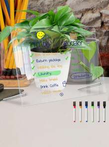 透明亞克力垂直週刊及月刊記事本，可重複使用並擦拭 (附6隻隨機顏色白板筆，黑板附2隻如圖所示的白板筆)