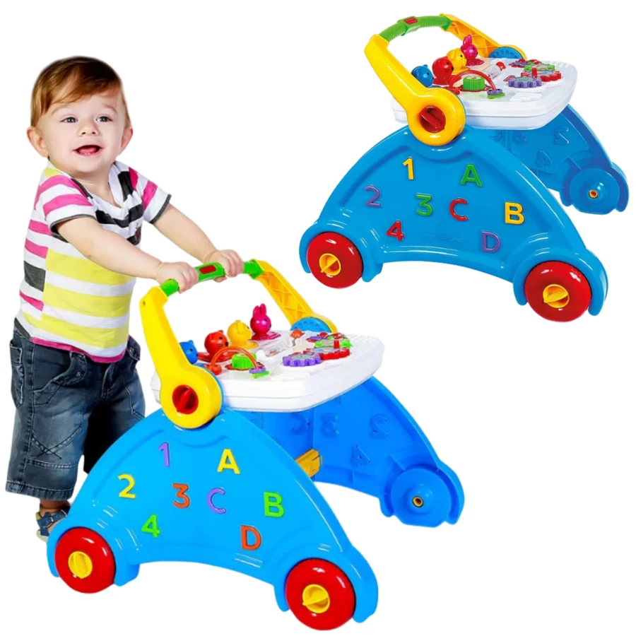 Andador Didático Com Atividades Infantil Azul Ou Rosa 3 Em 1 Múltiplás Funções Com Som Dos Animais Bandeja Com Base Lavável Para Bebê Menina Menino Brinquedo Poliplac - Azul - Visão 1