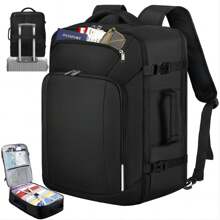 Mochila de viaje 40L, mochilas para hombre impermeable con bolsillo impermeable, mochila para laptop 17 pulgadas, mochilas de aprobada por la TSA, Trabajo, Negro, Gris - Negro - Ver 2