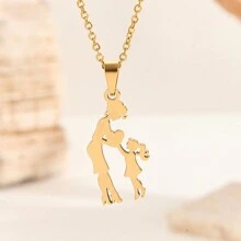 Un collar colgante de acero inoxidable chapado en oro como regalo del Día de la Madre para mamá - Dorado - Ver 13