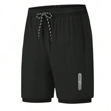Boyfriend Style Men's 2-In-1 Running Shorts Quick Drying Breathable Active Training Exercise Jogging Cycling Shorts - Black - View 2