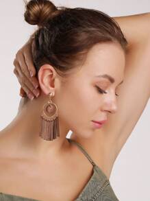 圓圈裝飾木頭流蘇耳墜 - 咖啡棕 - 查看 9