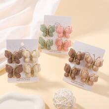 bilicaca 4 件装手工针织纱线编织蝴蝶发夹柔软纯色发夹婴儿头饰 - 彩色 - 查看 4