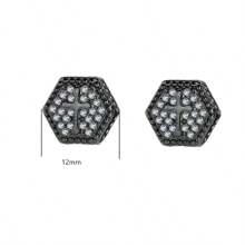 2 piezas Pendientes de cruz con diseño de hexágono de circonita cúbica con diamantes de imitación, personalizados, estilo hip hop para hombres