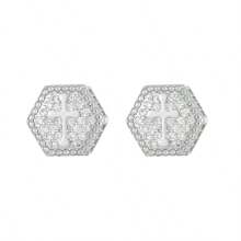 2 piezas Pendientes de cruz con diseño de hexágono de circonita cúbica con diamantes de imitación, personalizados, estilo hip hop para hombres