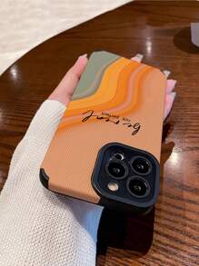 1入漸變色和標語印花仿皮質紋理3D防摔軟殼手機殼，適用於iPhone和三星 - 彩色 - 查看 4