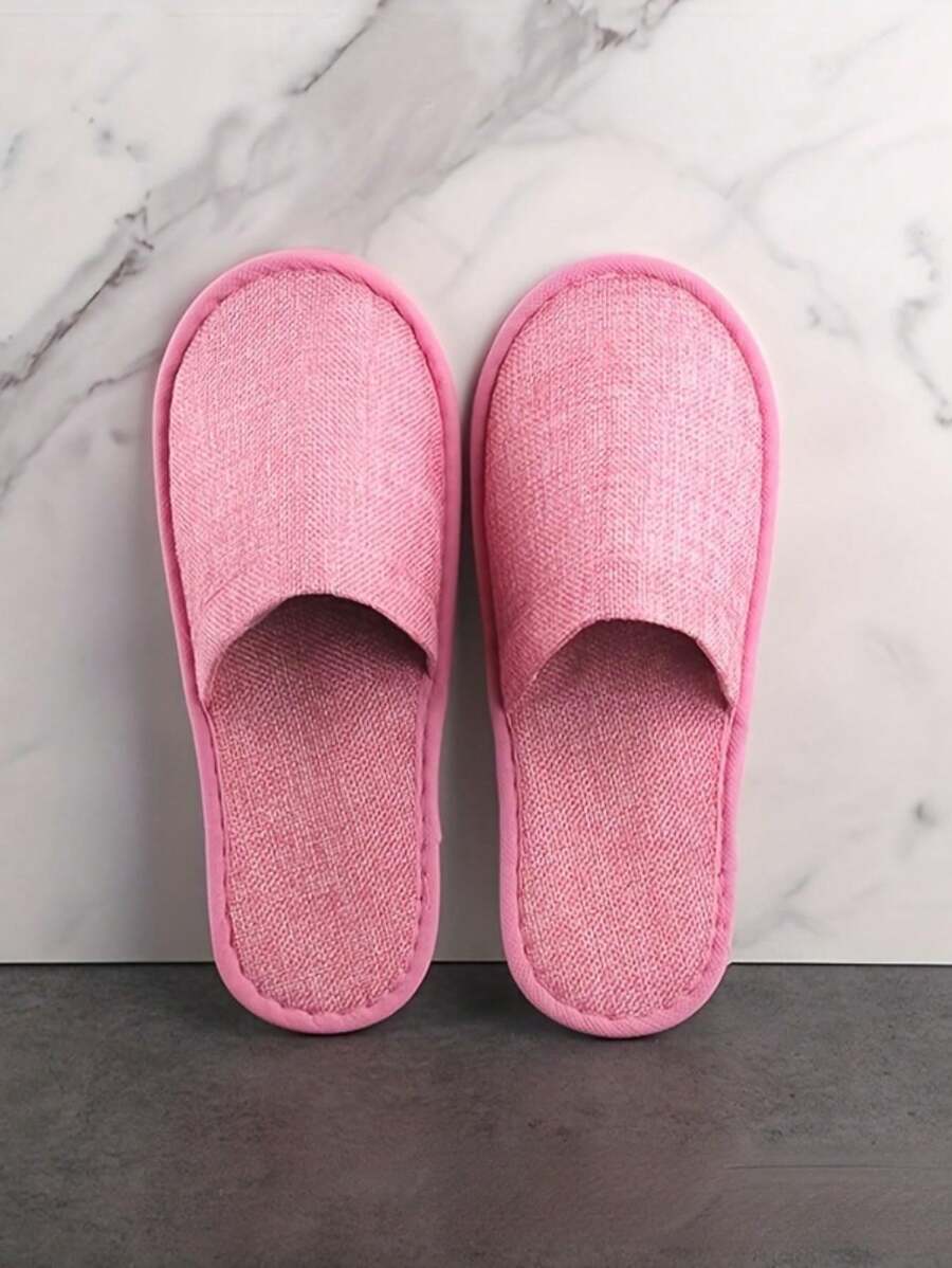 Hotel Disposable Linen Slippers Guesthouse Household Disposable Slippers - Pink - View 1