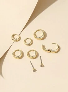 4 Pairs European And American Style Copper Geometric Round Hoop Earrings Featuring Faceted Diamond Cubic Zirconia, Glossy Finish, Daily Accessory For Women - Yellow Gold - View 3