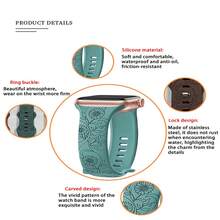 1 pieza Banda de reloj de silicona con patrón floral Compatible con Apple Watch 9 Ultra/Apple Watch con grabado del logotipo de Apple - Verde Oscuro - Ver 6