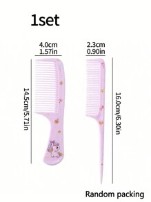 1 Set Of Cartoon Hair Comb For Children, Portable Mini Animal Pattern Hairbrush Kit, Random Package - Purple - View 6