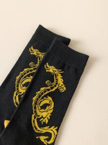 1雙男士龍紋時尚中筒襪，適合日常使用 - 彩色 - 查看 5