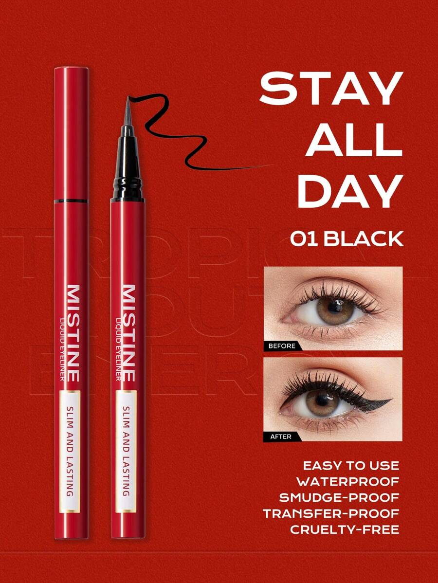 MISTINE 1支防水防晕染黑色液体眼线笔，精准柔韧笔尖，超顺滑配方，速干黑色眼线液，无动物实验，纯素配方 - 01 Black - 查看 1