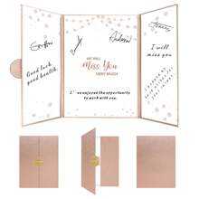 告別賓客簿替代品，送給同事和朋友的告別禮物，黑金「我們會想念你」簽名板，歡送退休派對裝飾，女性告別書籤 - 金色 - 查看 1