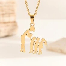 Un collar colgante de acero inoxidable chapado en oro como regalo del Día de la Madre para mamá - Dorado - Ver 18