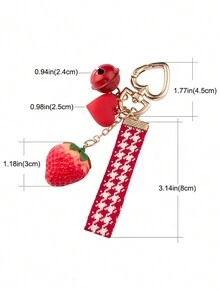 Llavero de fresa simulada con forma de corazón rojo con cinta para llavero, joyería para mujer niña. Lindo soporte para llaves de coche y mejor amigo. - listón rojo - Ver 3