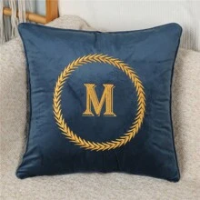 1入組藍色毛絨縫邊沙發枕套，裝飾枕套不含內芯，適用於客廳臥室床頭腰墊枕套，適用於窗台