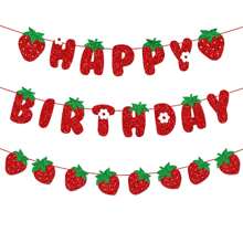 DIY String Glitter Strawberry Birthday Party Decoration Supplies - Strawberry Happy Birthday Sign Banner Bunting Garland Hanging Paper Kit For Strawberry Birthday Theme Party Decorations