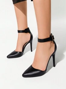 Women Pointed Closed Toe Heel Stiletto High Heel Ankle Strap D'Orsay Pumps Shoes