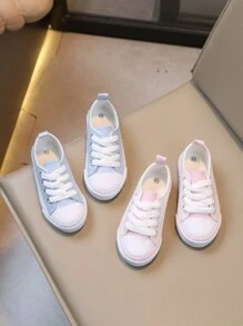 Bright Color Fashion Children's Canvas Shoes, Girls' Casual Flat Shoes, Girls' Sports Sneakers For Spring/Autumn - Pink and Purple - View 1