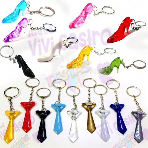 Kit 50 Chaveiros Sapatinhos + 50 Chaveiros Gravatinhas Cores Sortidas Lembrancinhas Casamento Festas Eventos