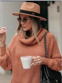 Plus Size Knit Tops - 卡其色 - 查看 2