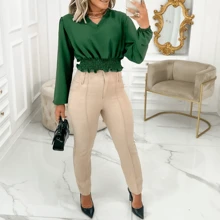 Calça Social Feminina em Linhão - Bege - Visão 1