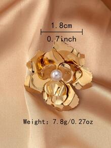 An Elegant And Fashionable Ring For Women With Adjustable Diameter, Embellished With Rhinestones And Faux Pearls Arranged In The Shape Of A Flower; Perfect For Attending Banquets, Parties Or Festivals, As Well As As A Gift To Wives. Valentines,Mom,Mother,Mother's Day,Gift - Yellow Gold - View 6