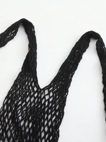 One Piece Sexy Black Strapless Fishnet Bodystocking With Open Crotch And Sleeves For Rave - Black - View 8