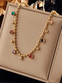 1 chiếc vòng cổ hạt pha lê nhiều màu bằng thép không gỉ thời trang cổ điển dành cho nữ - vòng cổ - Xem 7