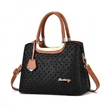 Bolso de mano con asa superior, impermeable, liviano, informal, con decoración de letras metálicas para negocios, para adolescentes, niñas, mujeres, estudiantes universitarios, novatos y trabajadores administrativos, perfecto para oficina, universidad, trabajo, negocios, desplazamientos